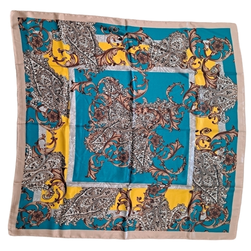 Oversized Satin Scarf Square Head Neck Hair Scarf Baroque Paisley Summer 💖